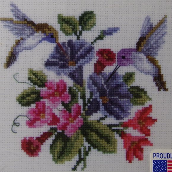 MCG Textiles Cross-Stitch Kit Hummingbird/Flowers Trivet Hot Plate 6x6" Acrylic - Picture 3 of 4